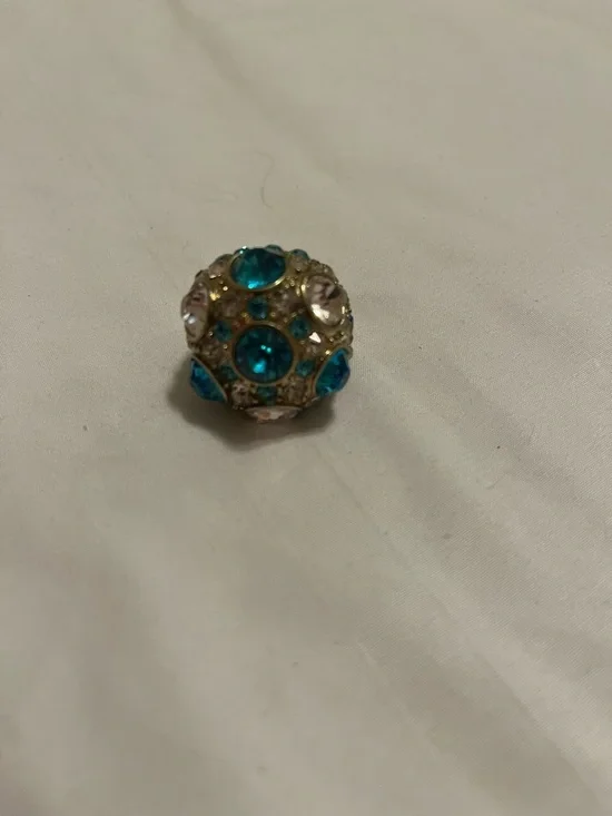 Gold-Tone Dome Ring with Turquoise and Clear Crystals - Picture 1 of 5